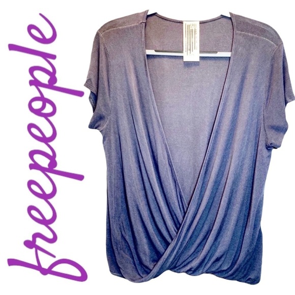 FREE PEOPLE Cross Draped Short Sleeve Jersey Blouse, Size XS - Picture 1 of 9